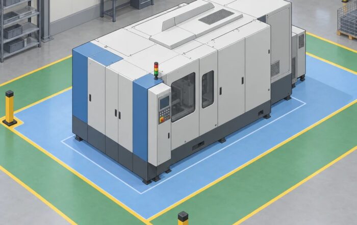Vista conceptual de las superficies exteriores y los accesos que deben delimitarse antes de limpiar una m&aacute;quina.